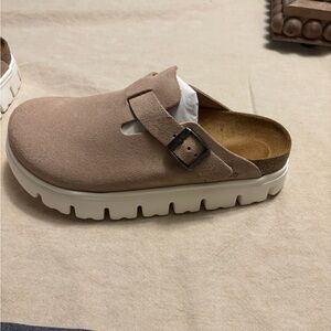 Birkenstock Taupe Suede Clogs